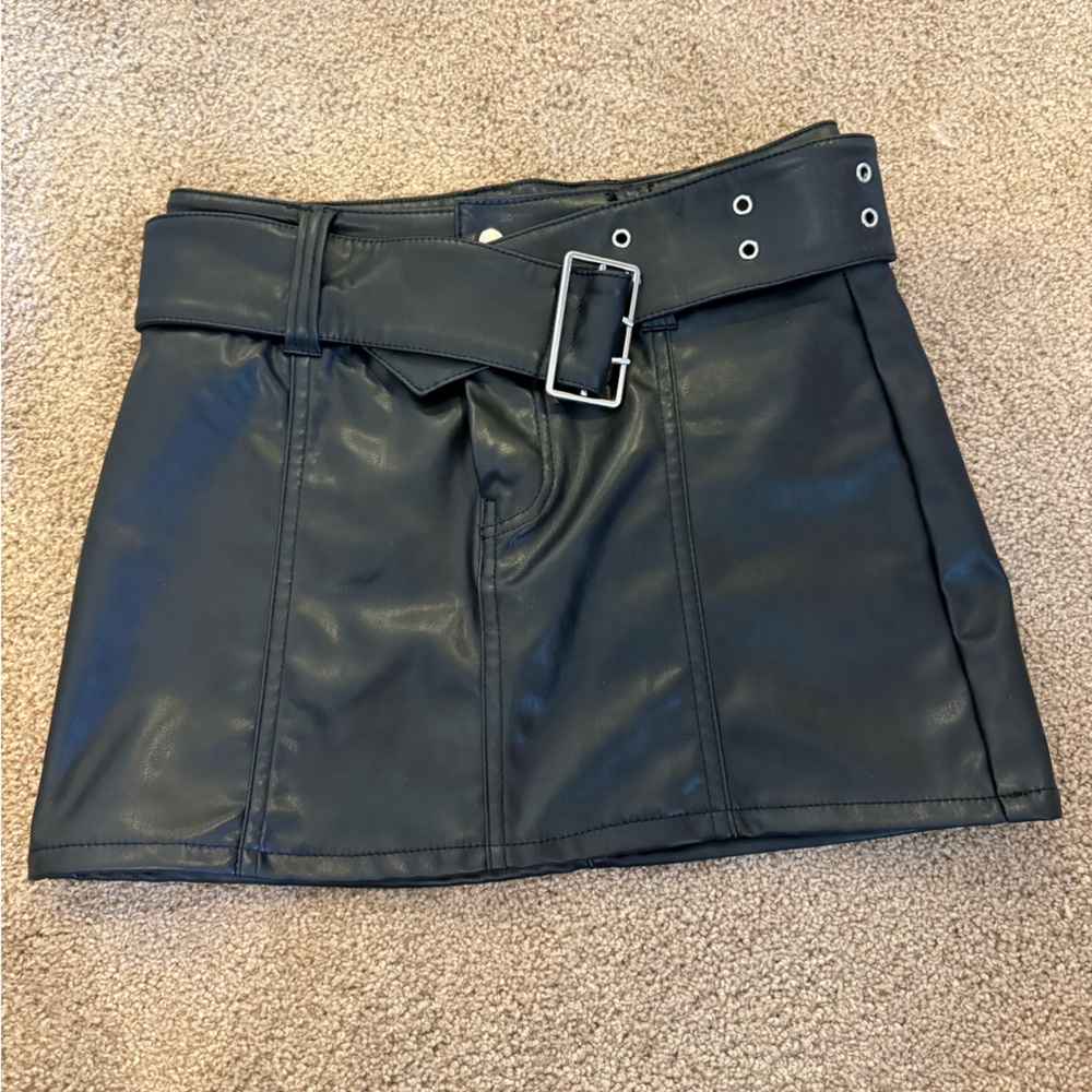 H&M Black Faux Leather Mini Skirt with Belt